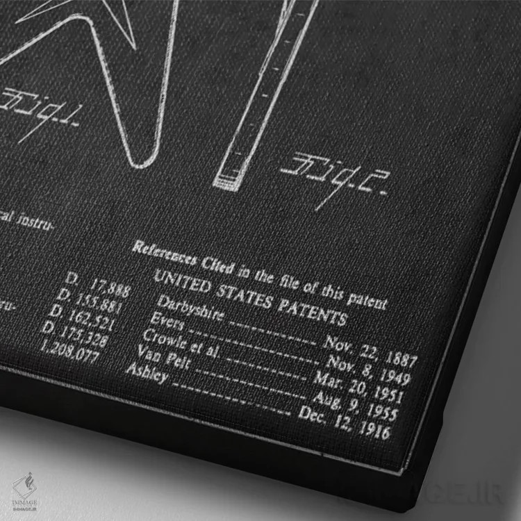تابلو طرح ثبت اختراع گیتار الکتریک گیبسون (زغالی) اثر پیکسل کهنه (استودیو/نام هنری) - نمای نزدیک بافت بوم