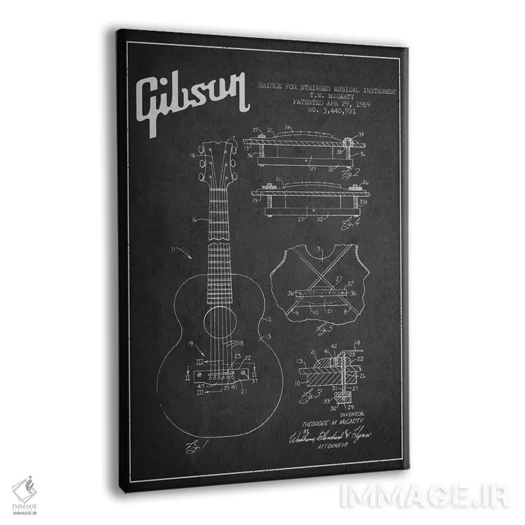 تابلو طرح ثبت اختراع ساز زهی گیبسون (زغالی) اثر پیکسل کهنه (استودیو/نام هنری) - نمای پرسپکتیو محصول