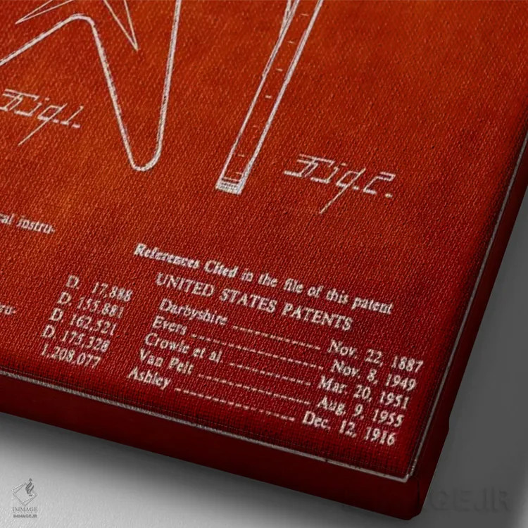 تابلو طرح ثبت اختراع گیتار الکتریک گیبسون (قرمز) اثر پیکسل کهنه (استودیو/نام هنری) - نمای نزدیک بافت بوم