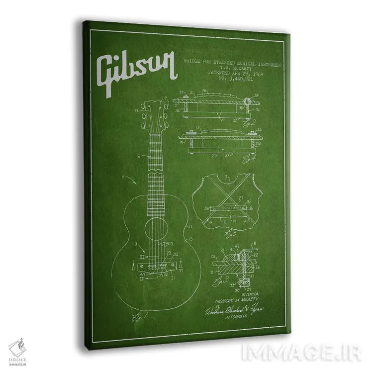 تابلو طرح ثبت اختراع ساز زهی گیبسون (سبز) اثر پیکسل کهنه (استودیو/نام هنری) - نمای پرسپکتیو محصول