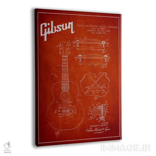 تابلو طرح ثبت اختراع ساز زهی گیبسون (قرمز) اثر پیکسل کهنه (استودیو/نام هنری) - نمای پرسپکتیو محصول