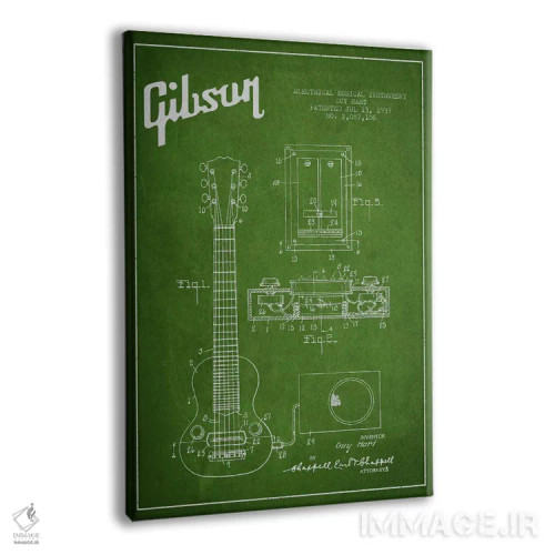 تابلو طرح ثبت اختراع گیتار الکتریک گیبسون (سبز) اثر پیکسل کهنه (استودیو/نام هنری) - نمای پرسپکتیو محصول