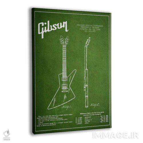 تابلو طرح ثبت اختراع گیتار الکتریک گیبسون (سبز) اثر پیکسل کهنه (استودیو/نام هنری) - نمای پرسپکتیو محصول