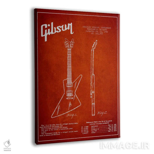 تابلو نقشهٔ اختراعی گیتار برقی گیبسون (قرمز) اثر پیکسل کهنه (استودیو/نام هنری) - نمای پرسپکتیو محصول