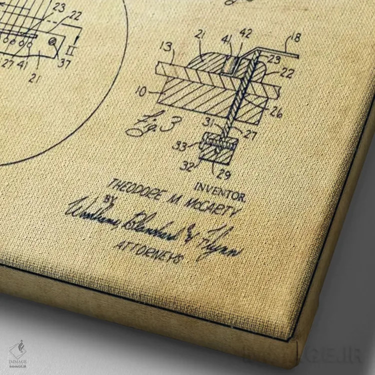 تابلو طرح ثبت اختراع ساز زهی گیبسون (کهنه) اثر پیکسل کهنه (استودیو/نام هنری) - نمای نزدیک بافت بوم