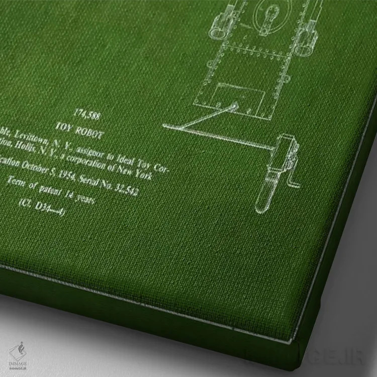 تابلو طرح ثبت اختراع ربات اسباببازی (سبز) اثر پیکسل کهنه (استودیو/نام هنری) - نمای نزدیک بافت بوم