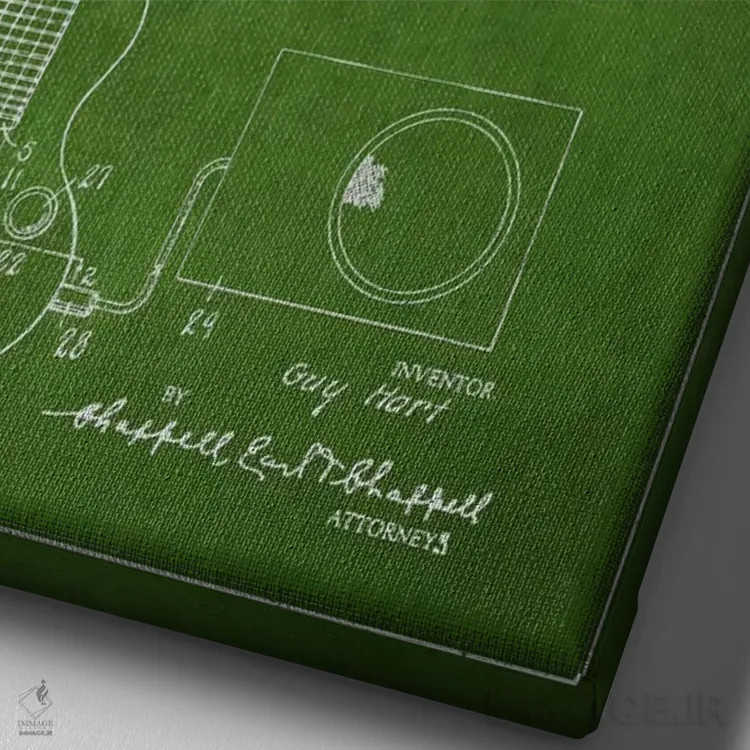 تابلو طرح ثبت اختراع گیتار الکتریک گیبسون (سبز) اثر پیکسل کهنه (استودیو/نام هنری) - نمای نزدیک بافت بوم