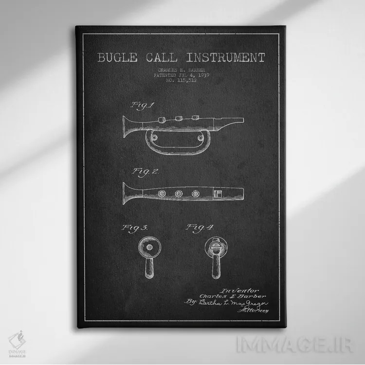 تابلو نقشهٔ اختراعی شیپور (زغالی) اثر پیکسل کهنه (استودیو/نام هنری) - نمای روبهرو روی دیوار