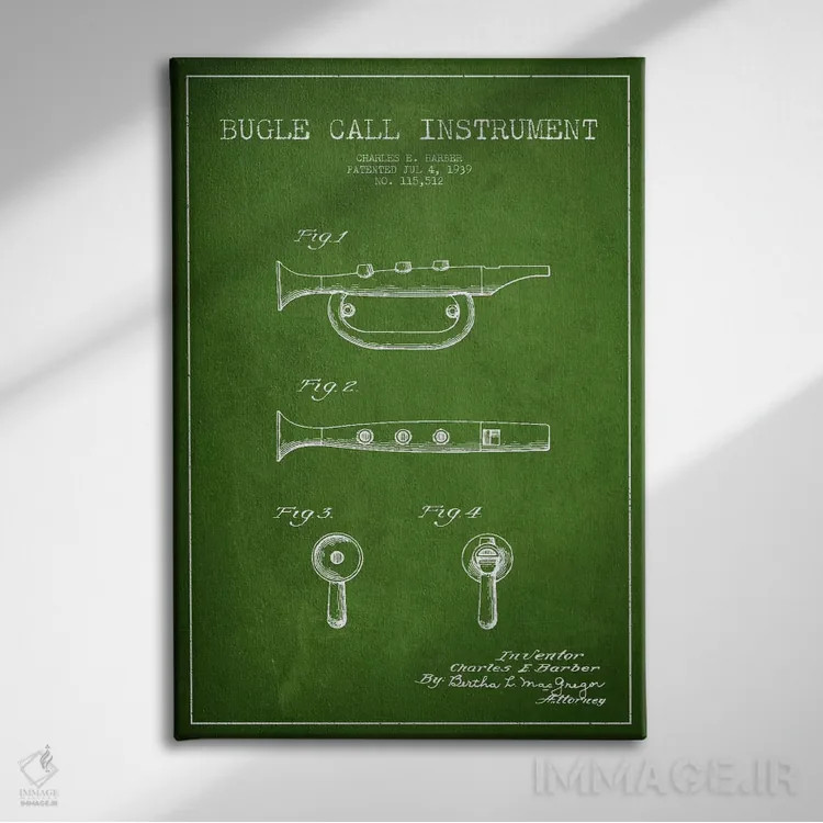 تابلو نقشهٔ اختراعی شیپور (سبز) اثر پیکسل کهنه (استودیو/نام هنری) - نمای روبهرو روی دیوار