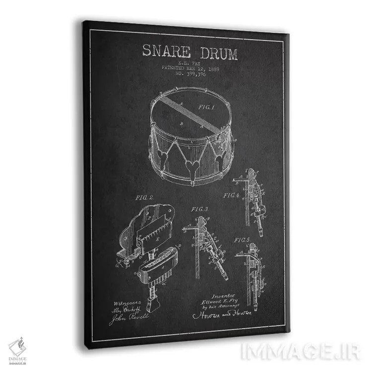 تابلو نقشهٔ اختراعی طبل کوچک (زغالی) اثر پیکسل کهنه (استودیو/نام هنری) - نمای پرسپکتیو محصول