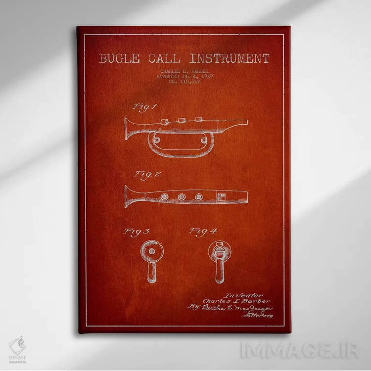 تابلو نقشهٔ اختراعی شیپور (قرمز) اثر پیکسل کهنه (استودیو/نام هنری) - نمای روبهرو روی دیوار