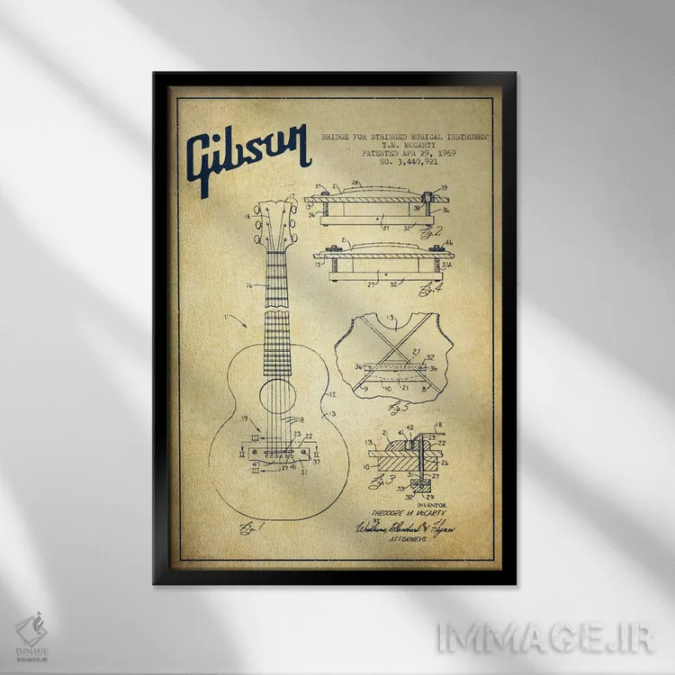 تابلو طرح ثبت اختراع ساز زهی گیبسون (کهنه) اثر پیکسل کهنه (استودیو/نام هنری) - نمای قابدار مشکی