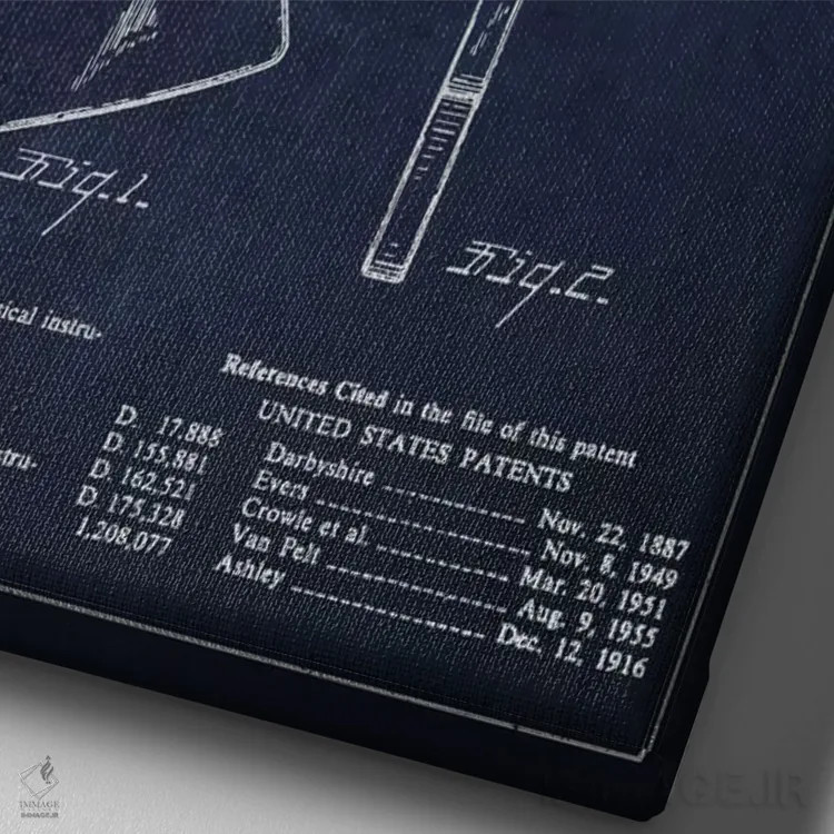 تابلو نقشهٔ اختراعی گیتار برقی گیبسون (آبی نفتی) اثر پیکسل کهنه (استودیو/نام هنری) - نمای نزدیک بافت بوم