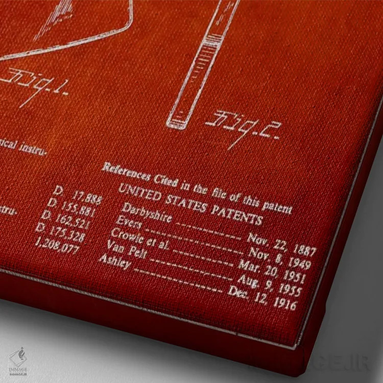 تابلو نقشهٔ اختراعی گیتار برقی گیبسون (قرمز) اثر پیکسل کهنه (استودیو/نام هنری) - نمای نزدیک بافت بوم
