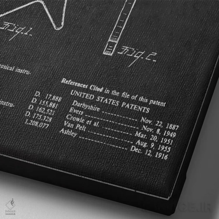 تابلو نقشهٔ اختراعی ساز گیبسون (زغالی) اثر پیکسل کهنه (استودیو/نام هنری) - نمای نزدیک بافت بوم