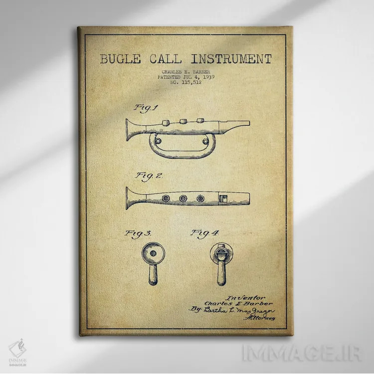 تابلو نقشهٔ اختراعی شیپور (مدل کلاسیک) اثر پیکسل کهنه (استودیو/نام هنری) - نمای روبهرو روی دیوار