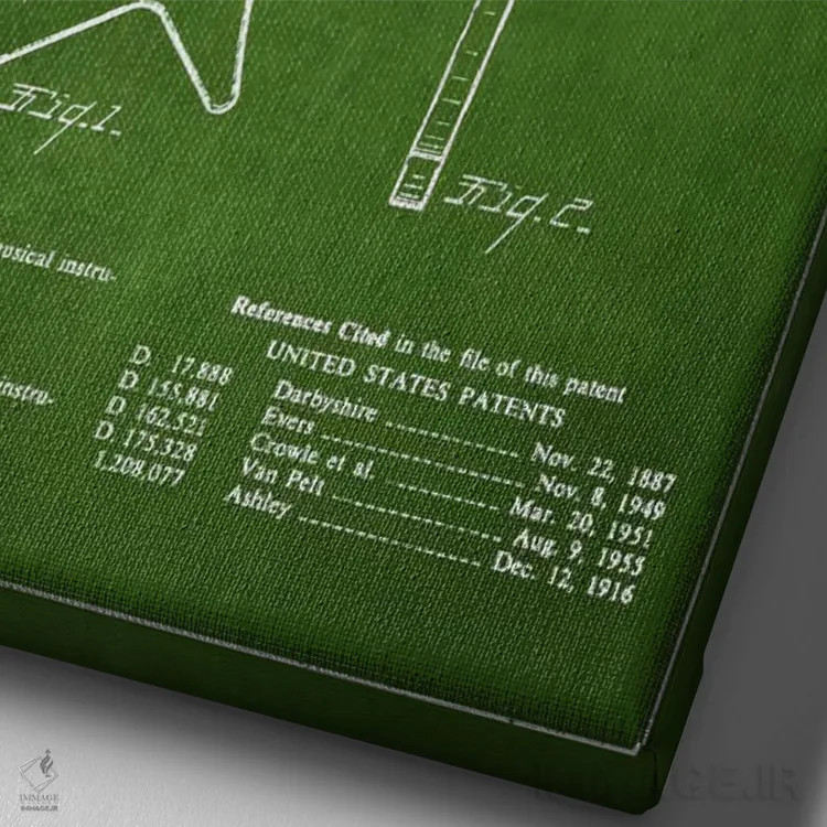 تابلو نقشهٔ اختراعی ساز گیبسون (سبز) اثر پیکسل کهنه (استودیو/نام هنری) - نمای نزدیک بافت بوم