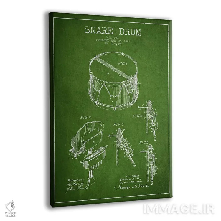 تابلو نقشهٔ اختراعی طبل کوچک (سبز) اثر پیکسل کهنه (استودیو/نام هنری) - نمای پرسپکتیو محصول