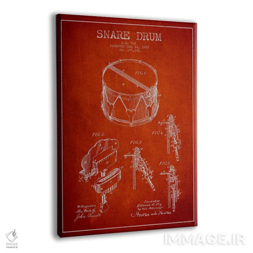 تابلو نقشهٔ اختراعی طبل کوچک (قرمز) اثر پیکسل کهنه (استودیو/نام هنری) - نمای پرسپکتیو محصول