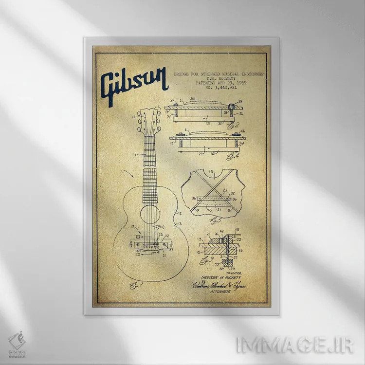 تابلو طرح ثبت اختراع ساز زهی گیبسون (کهنه) اثر پیکسل کهنه (استودیو/نام هنری) - نمای قابدار سفید