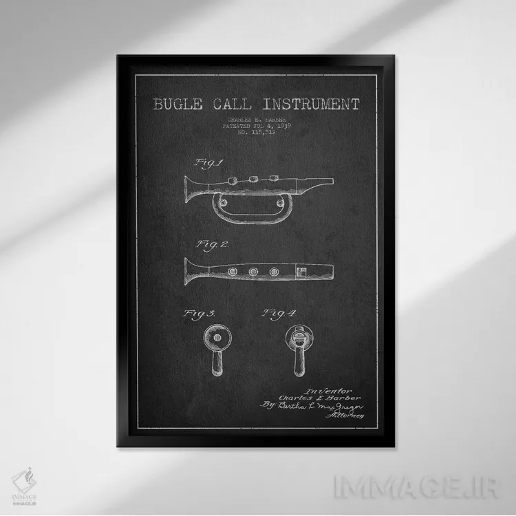 تابلو نقشهٔ اختراعی شیپور (زغالی) اثر پیکسل کهنه (استودیو/نام هنری) - نمای قابدار مشکی