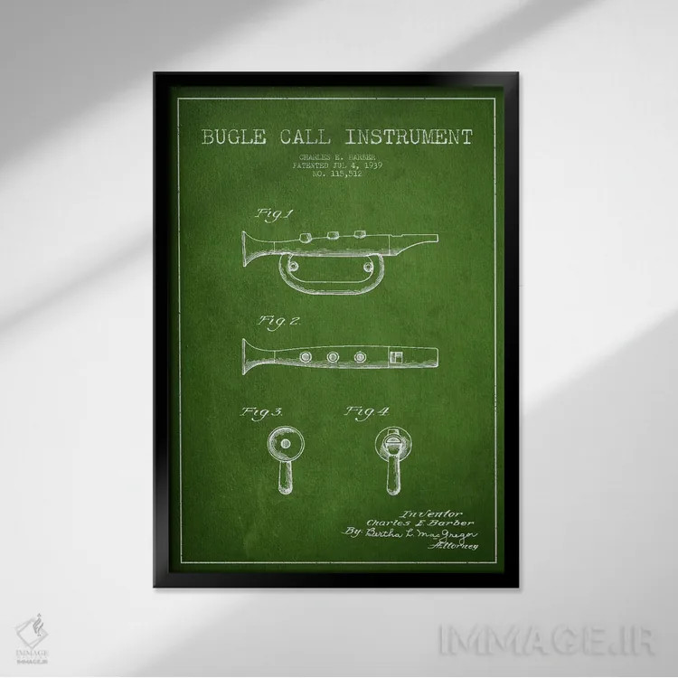 تابلو نقشهٔ اختراعی شیپور (سبز) اثر پیکسل کهنه (استودیو/نام هنری) - نمای قابدار مشکی