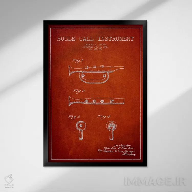 تابلو نقشهٔ اختراعی شیپور (قرمز) اثر پیکسل کهنه (استودیو/نام هنری) - نمای قابدار مشکی