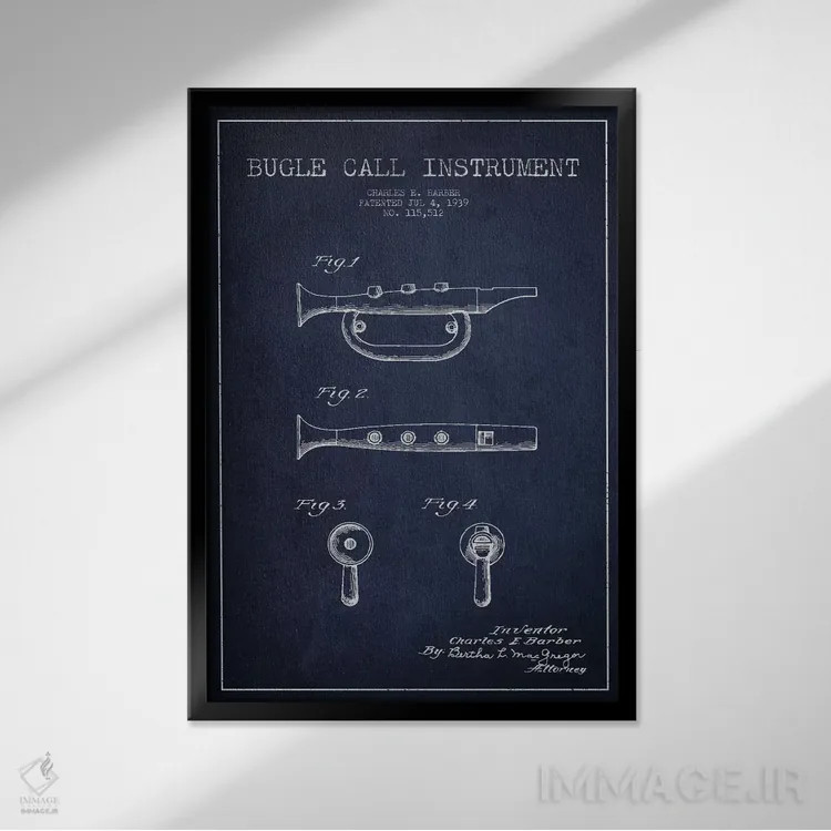 تابلو نقشهٔ اختراعی شیپور (آبی نفتی) اثر پیکسل کهنه (استودیو/نام هنری) - نمای قابدار مشکی