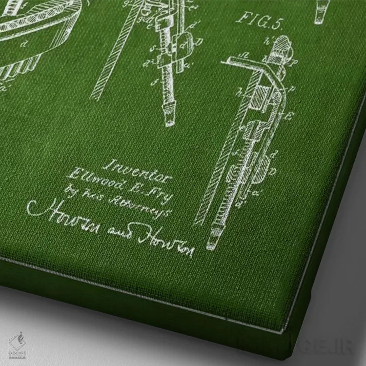 تابلو نقشهٔ اختراعی طبل کوچک (سبز) اثر پیکسل کهنه (استودیو/نام هنری) - نمای نزدیک بافت بوم