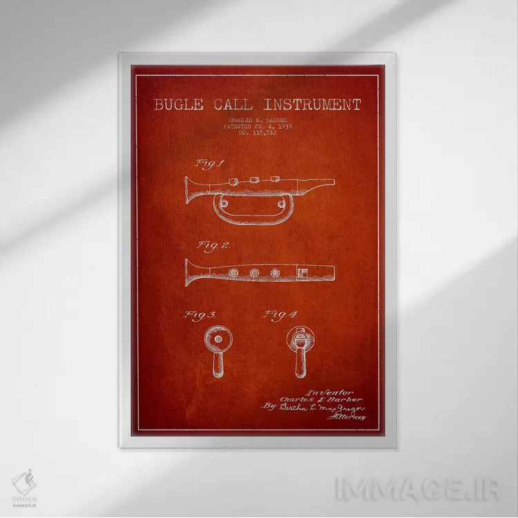 تابلو نقشهٔ اختراعی شیپور (قرمز) اثر پیکسل کهنه (استودیو/نام هنری) - نمای قابدار سفید