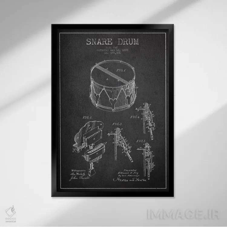 تابلو نقشهٔ اختراعی طبل کوچک (زغالی) اثر پیکسل کهنه (استودیو/نام هنری) - نمای قابدار مشکی