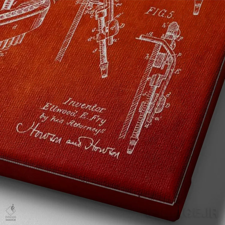 تابلو نقشهٔ اختراعی طبل کوچک (قرمز) اثر پیکسل کهنه (استودیو/نام هنری) - نمای نزدیک بافت بوم