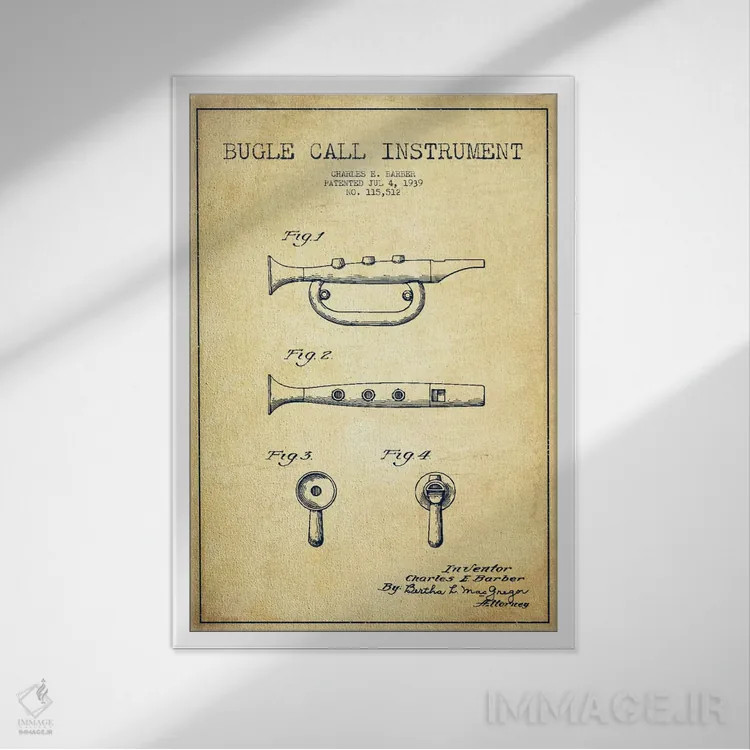 تابلو نقشهٔ اختراعی شیپور (مدل کلاسیک) اثر پیکسل کهنه (استودیو/نام هنری) - نمای قابدار سفید