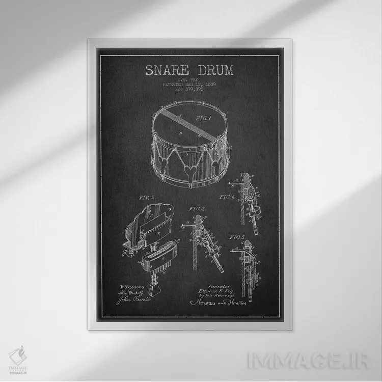 تابلو نقشهٔ اختراعی طبل کوچک (زغالی) اثر پیکسل کهنه (استودیو/نام هنری) - نمای قابدار سفید