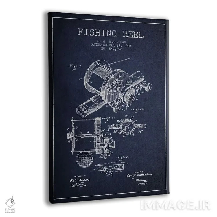 تابلو نقشهٔ حقامتیاز قرقره ماهیگیری سرمهای اثر پیکسل کهنه (استودیو/نام هنری) - نمای پرسپکتیو محصول