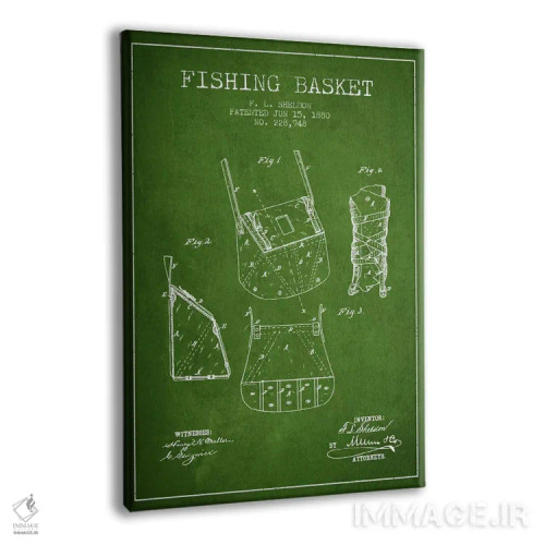 تابلو نقشهٔ حقامتیاز سبد ماهیگیری سبز اثر پیکسل کهنه (استودیو/نام هنری) - نمای پرسپکتیو محصول