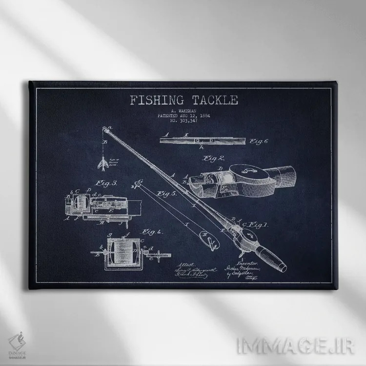 تابلو نقشهٔ حقامتیاز لوازم ماهیگیری سرمهای اثر پیکسل کهنه (استودیو/نام هنری) - نمای روبهرو روی دیوار