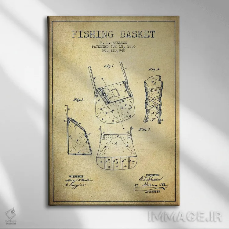 تابلو نقشهٔ حقامتیاز سبد ماهیگیری کلاسیک اثر پیکسل کهنه (استودیو/نام هنری) - نمای روبهرو روی دیوار