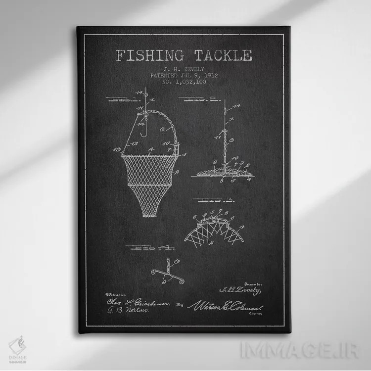تابلو نقشهٔ حقامتیاز لوازم ماهیگیری زغالسنگی اثر پیکسل کهنه (استودیو/نام هنری) - نمای روبهرو روی دیوار