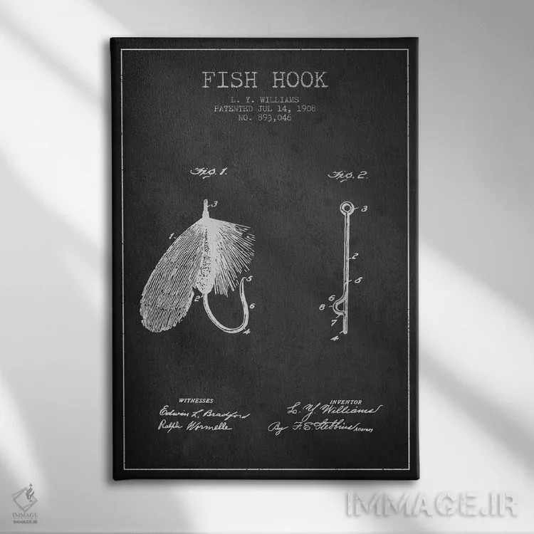 تابلو نقشهٔ حقامتیاز قلاب ماهیگیری زغالسنگی اثر پیکسل کهنه (استودیو/نام هنری) - نمای روبهرو روی دیوار