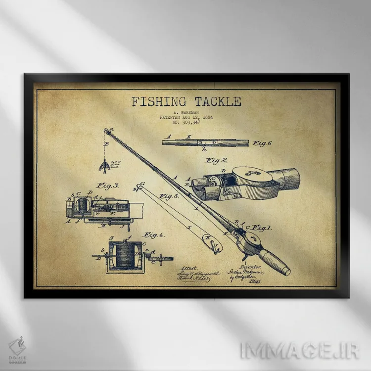 تابلو نقشهٔ حقامتیاز لوازم ماهیگیری کلاسیک اثر پیکسل کهنه (استودیو/نام هنری) - نمای قابدار مشکی