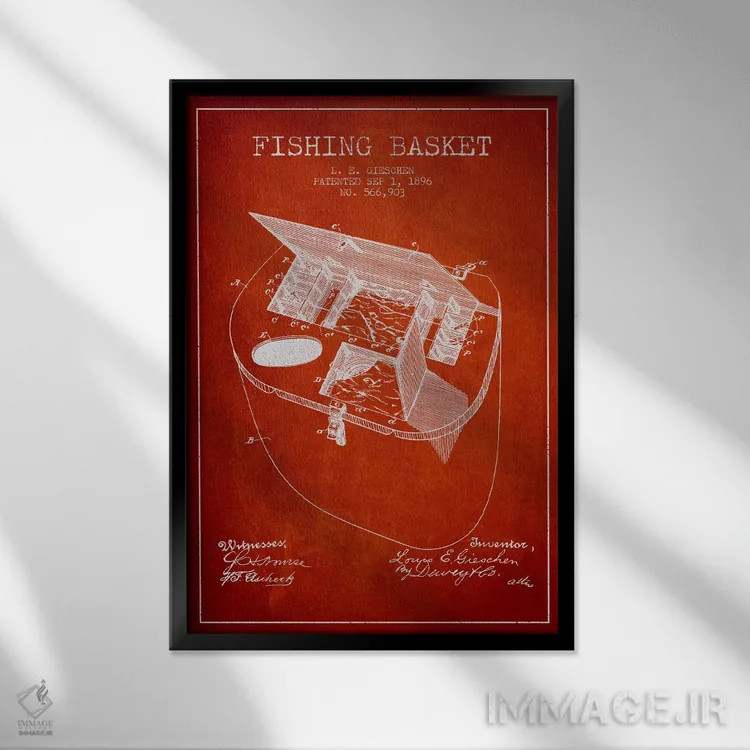 تابلو نقشهٔ حقامتیاز سبد ماهیگیری قرمز اثر پیکسل کهنه (استودیو/نام هنری) - نمای قابدار مشکی
