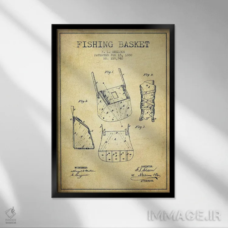 تابلو نقشهٔ حقامتیاز سبد ماهیگیری کلاسیک اثر پیکسل کهنه (استودیو/نام هنری) - نمای قابدار مشکی