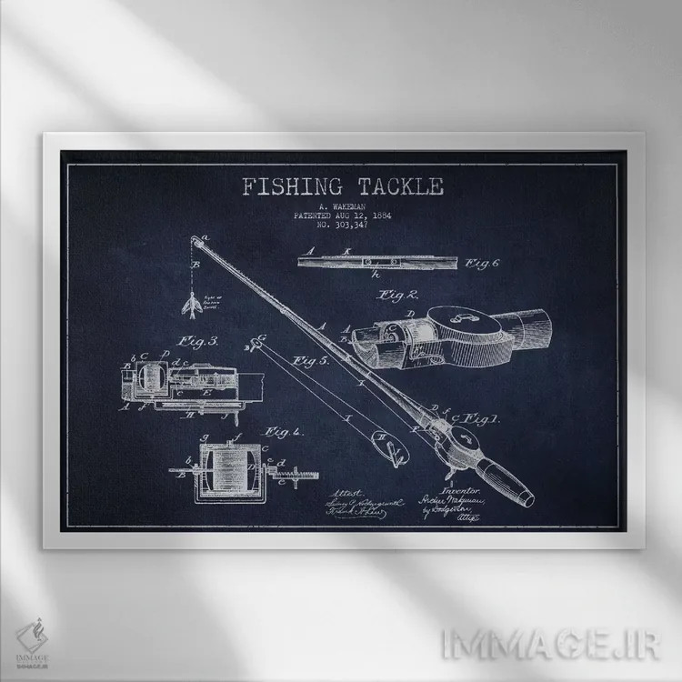 تابلو نقشهٔ حقامتیاز لوازم ماهیگیری سرمهای اثر پیکسل کهنه (استودیو/نام هنری) - نمای قابدار سفید