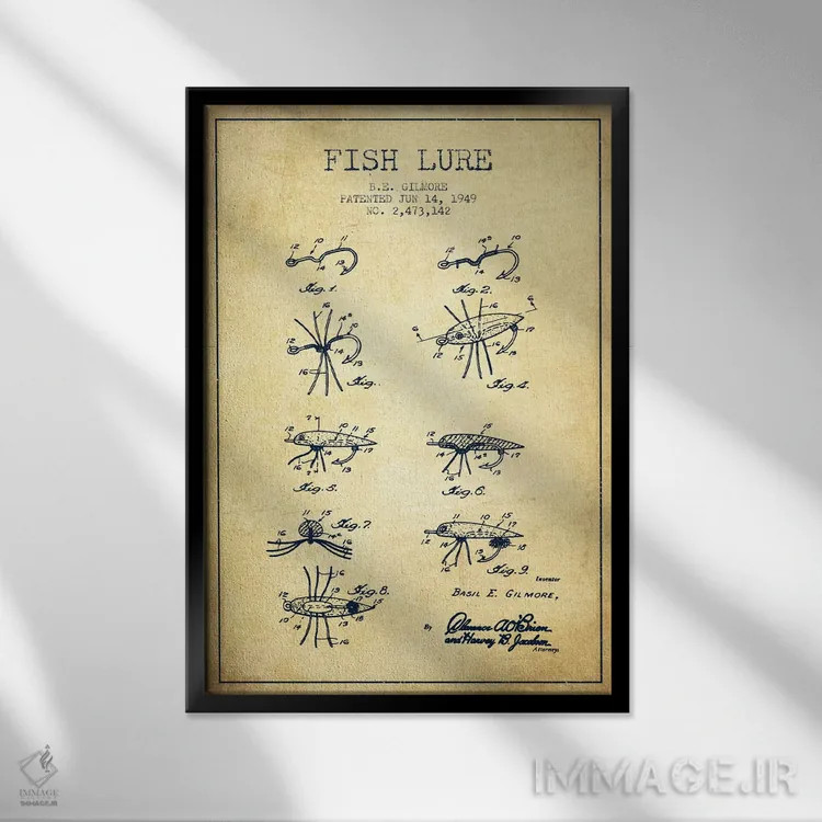 تابلو نقشهٔ حقامتیاز طعمهٔ ماهیگیری کلاسیک اثر پیکسل کهنه (استودیو/نام هنری) - نمای قابدار مشکی