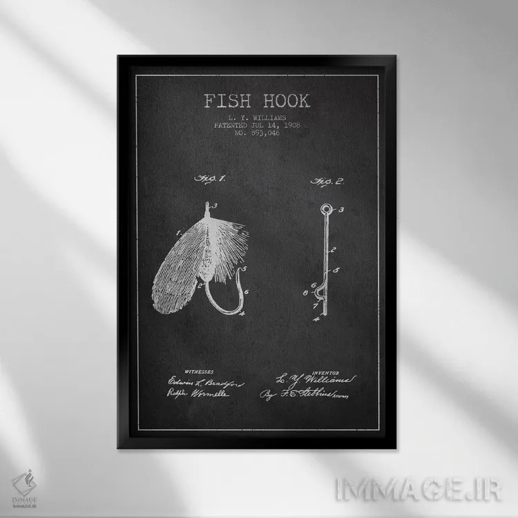 تابلو نقشهٔ حقامتیاز قلاب ماهیگیری زغالسنگی اثر پیکسل کهنه (استودیو/نام هنری) - نمای قابدار مشکی