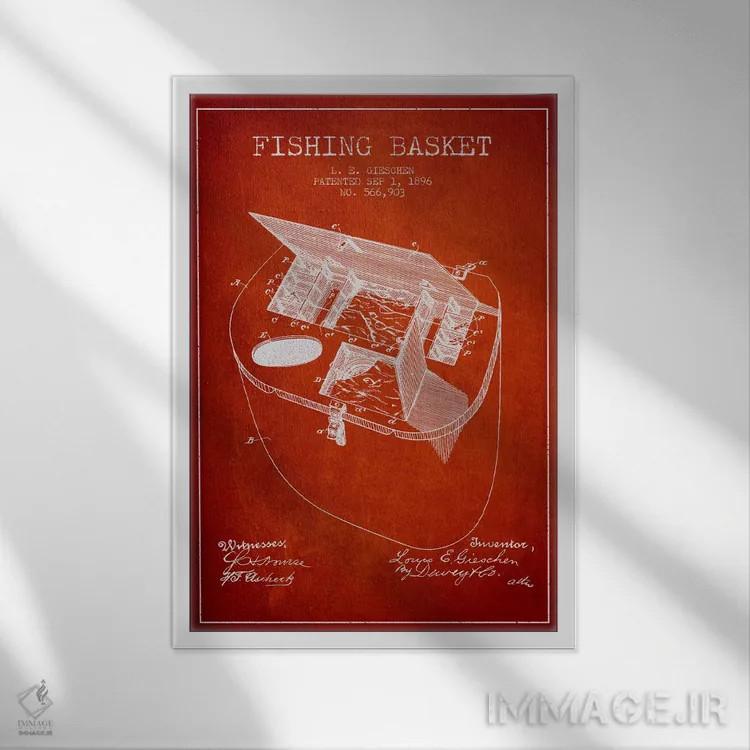 تابلو نقشهٔ حقامتیاز سبد ماهیگیری قرمز اثر پیکسل کهنه (استودیو/نام هنری) - نمای قابدار سفید