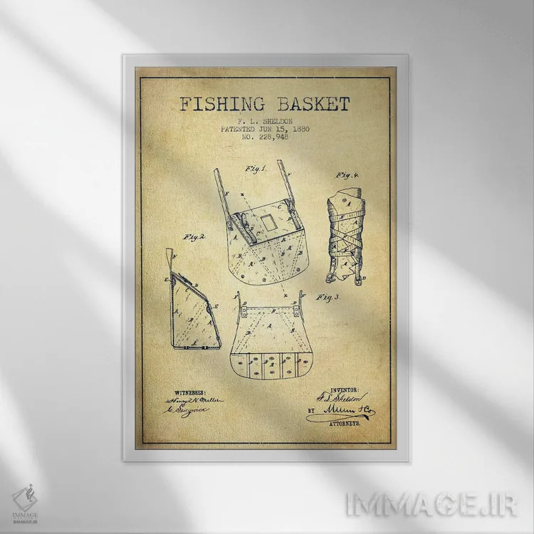 تابلو نقشهٔ حقامتیاز سبد ماهیگیری کلاسیک اثر پیکسل کهنه (استودیو/نام هنری) - نمای قابدار سفید