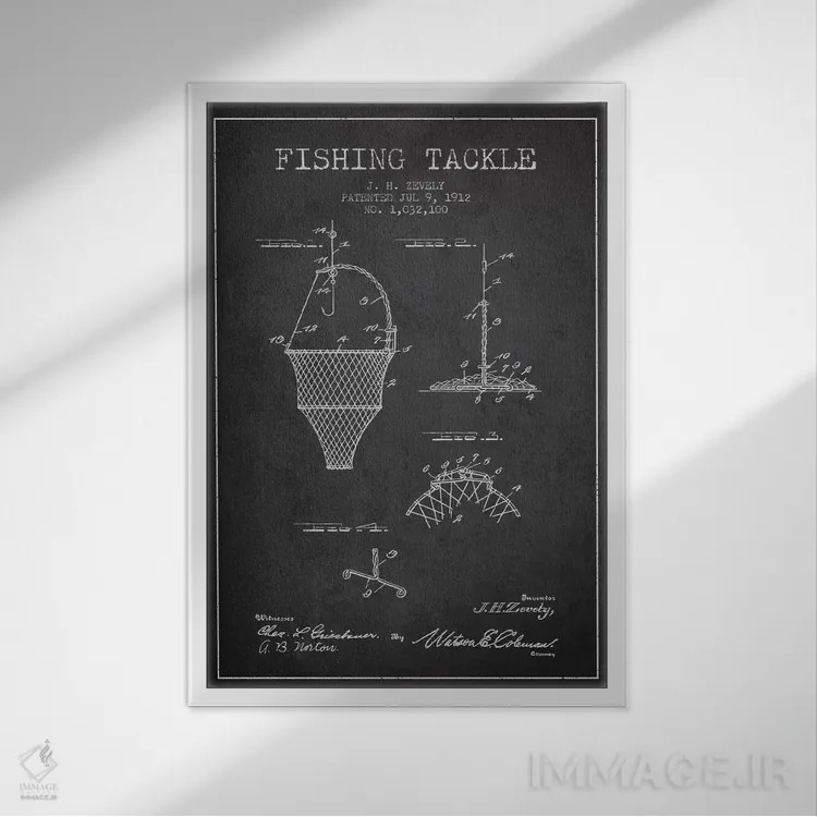 تابلو نقشهٔ حقامتیاز لوازم ماهیگیری زغالسنگی اثر پیکسل کهنه (استودیو/نام هنری) - نمای قابدار سفید