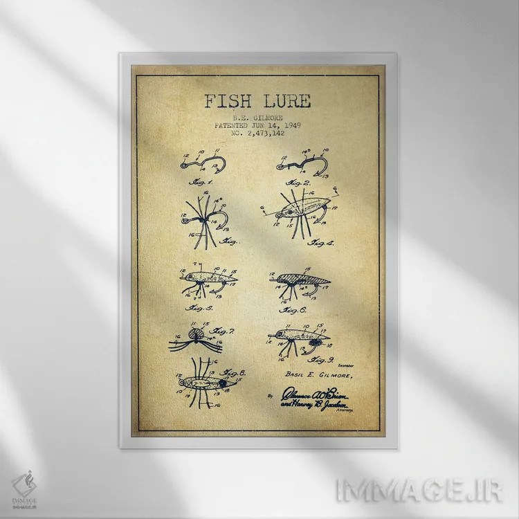 تابلو نقشهٔ حقامتیاز طعمهٔ ماهیگیری کلاسیک اثر پیکسل کهنه (استودیو/نام هنری) - نمای قابدار سفید